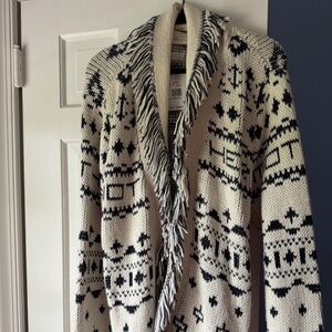 Mother Blue & White Fringe Cardigan (large) NWT